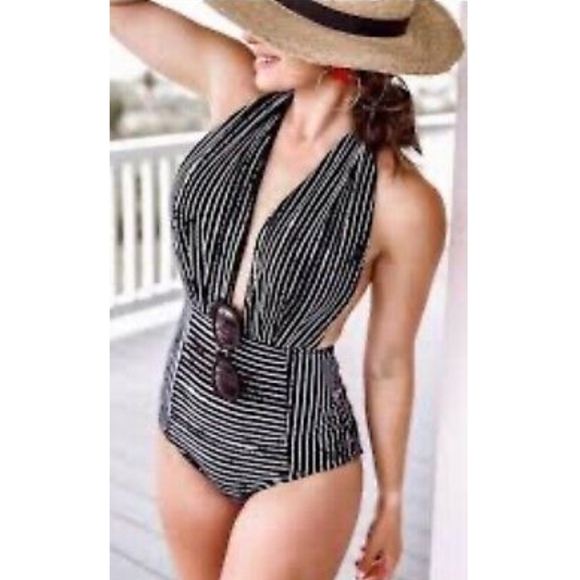 NWT Cocoship Retro One-Piece Backless High-Waisted Pin-Up Swimsuit Size 8 - Picture 1 of 10